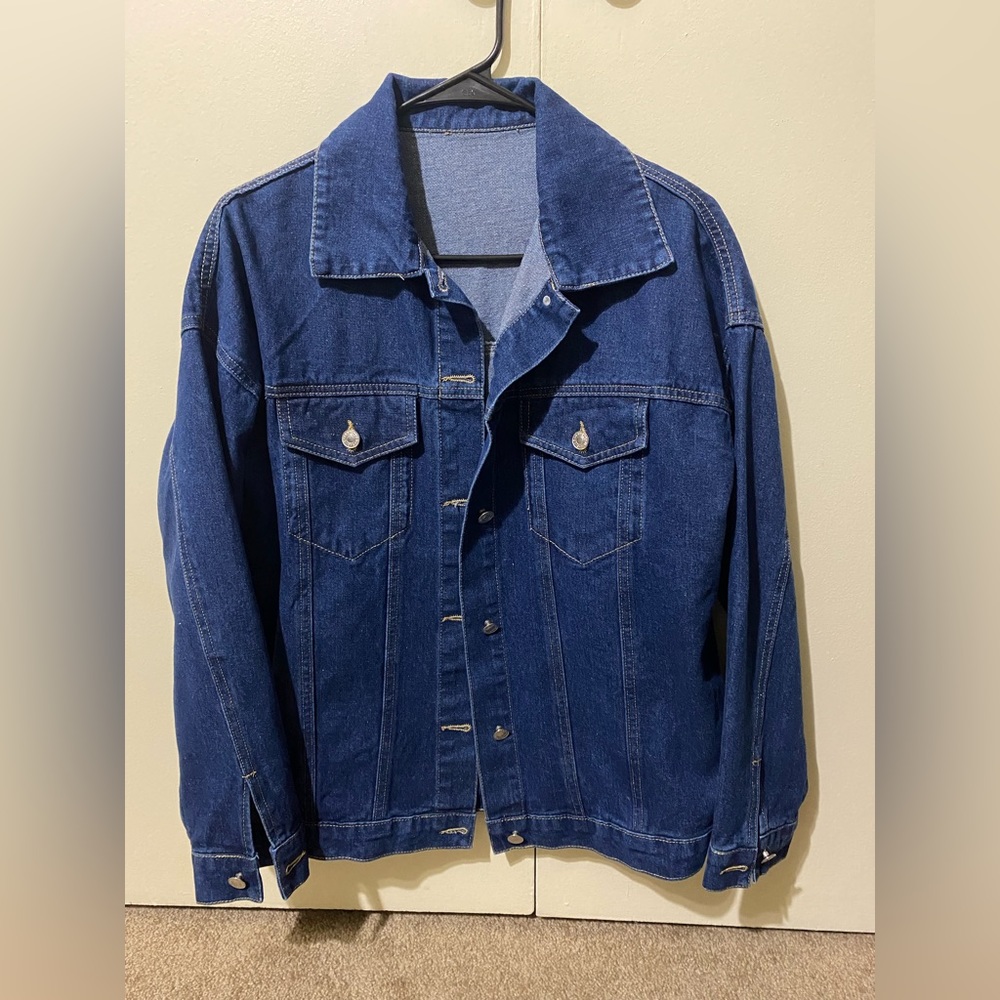 Flap Pocket Drop Shoulder Denim Jacket ( Medium Wash)